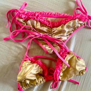 Doll Gold & Pink Ruffle Bikini Set